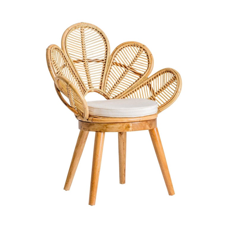 Wooden and Rattan Flower Shaped Chair For Sale at 1stDibs
