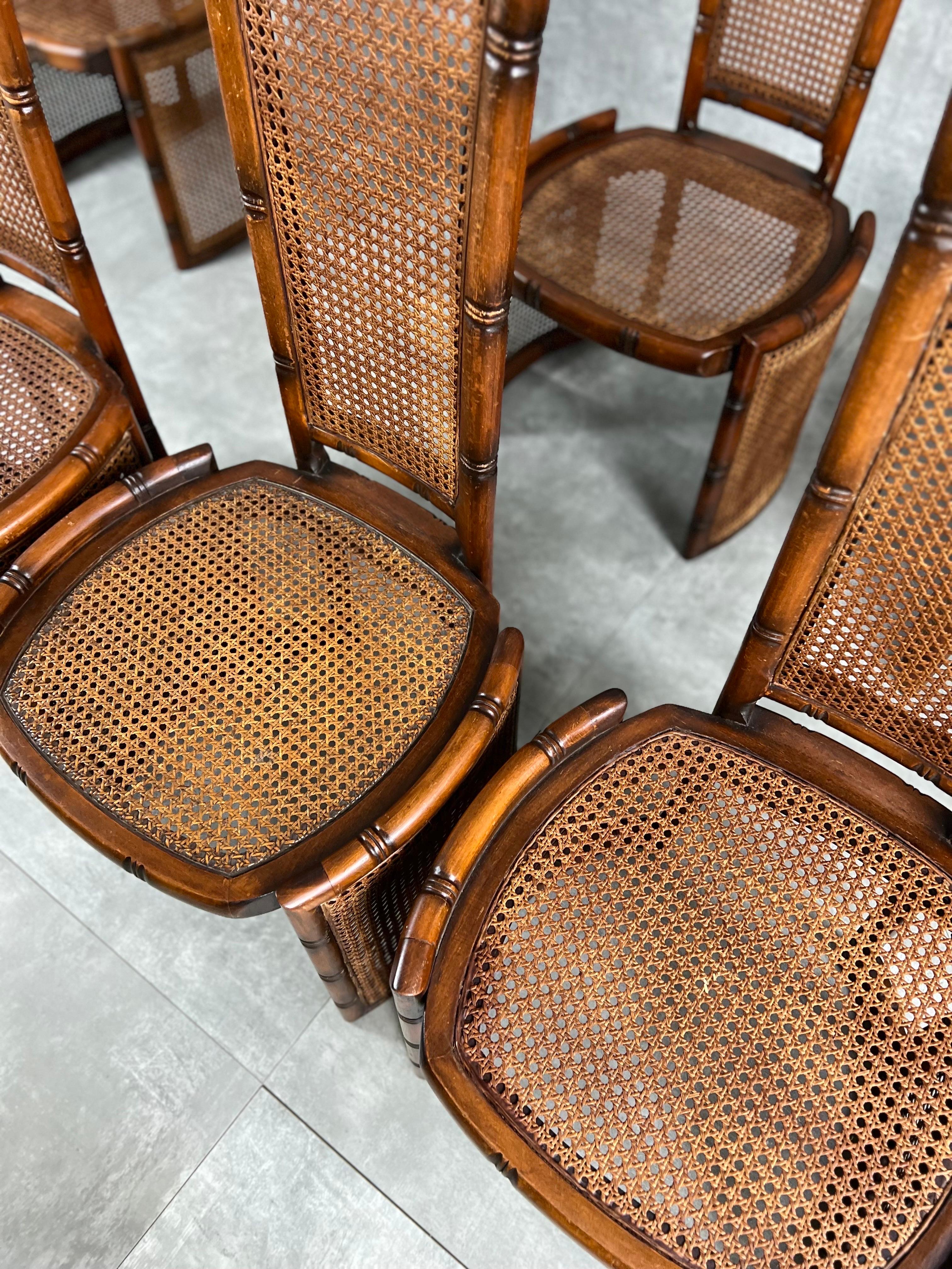 Lot de 6 chaises à structure en bois à dossier haut avec paille de Vienne. Conçu par Marzio Cecchi pour Studio Most, Italie, années 1970.
