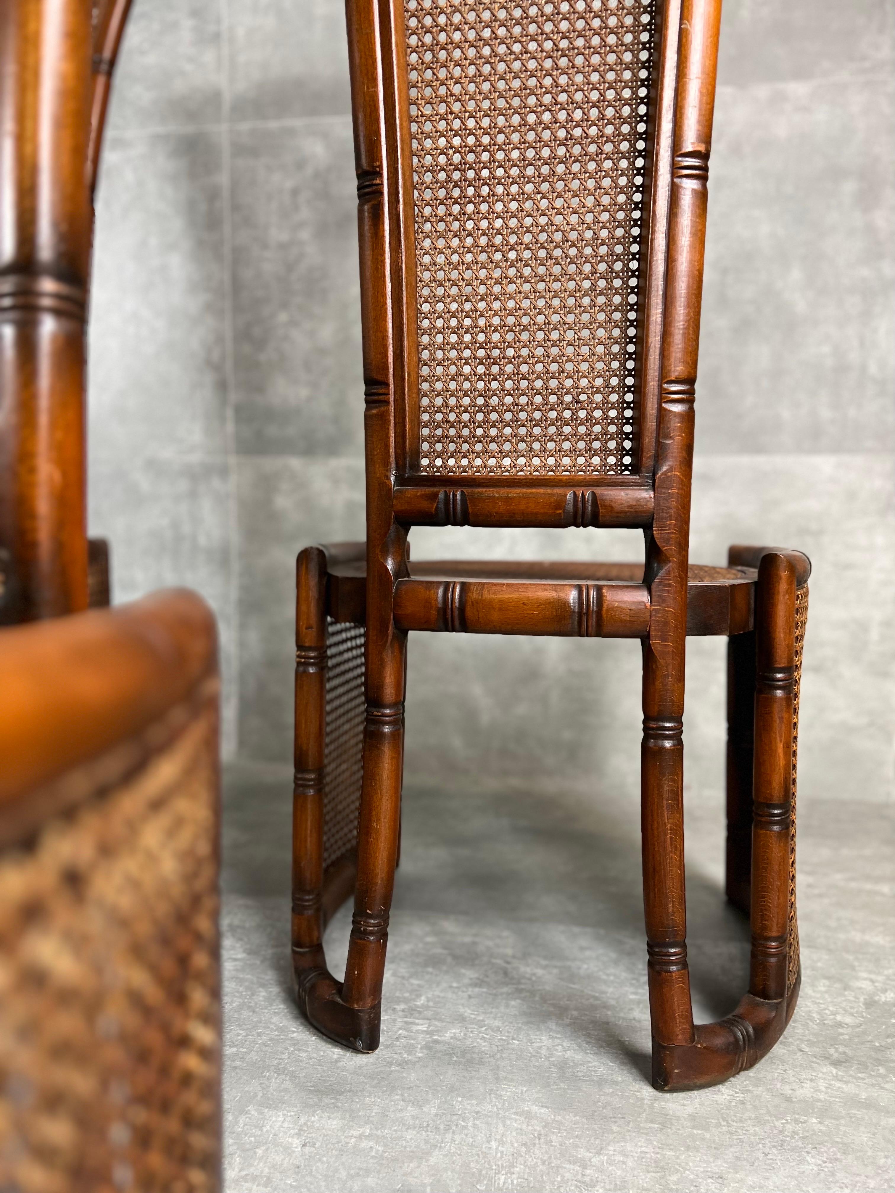 Wooden and Vienna Straw 1970s High Back Chairs by Marzio Cecchi, Set of 6 For Sale 4