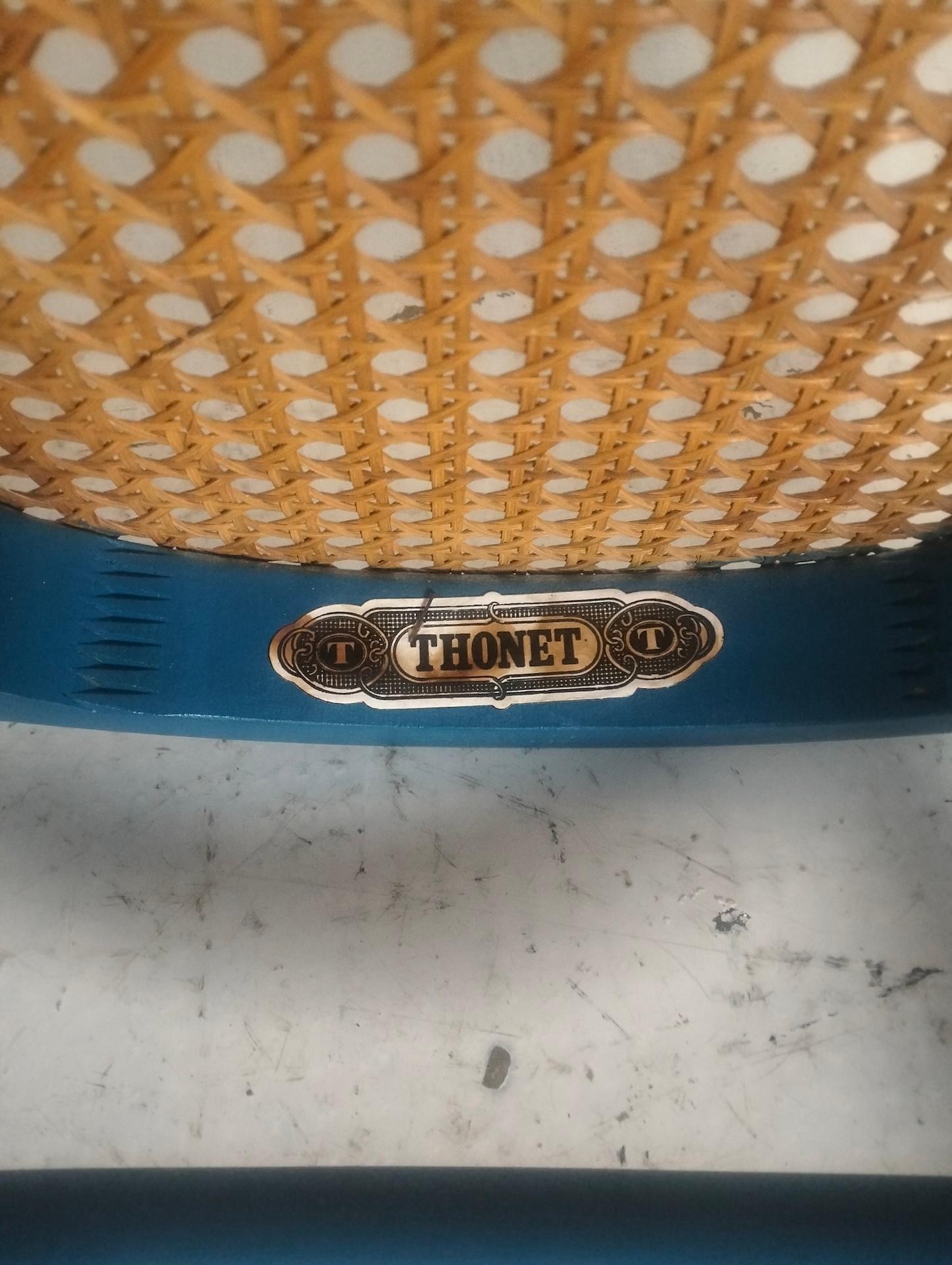 Wooden and Vienna straw Original Thonet chair in blue color 60s 5