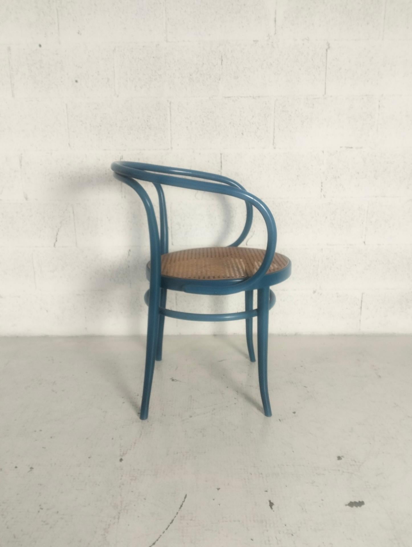 Austrian Wooden and Vienna straw Original Thonet chair in blue color 60s
