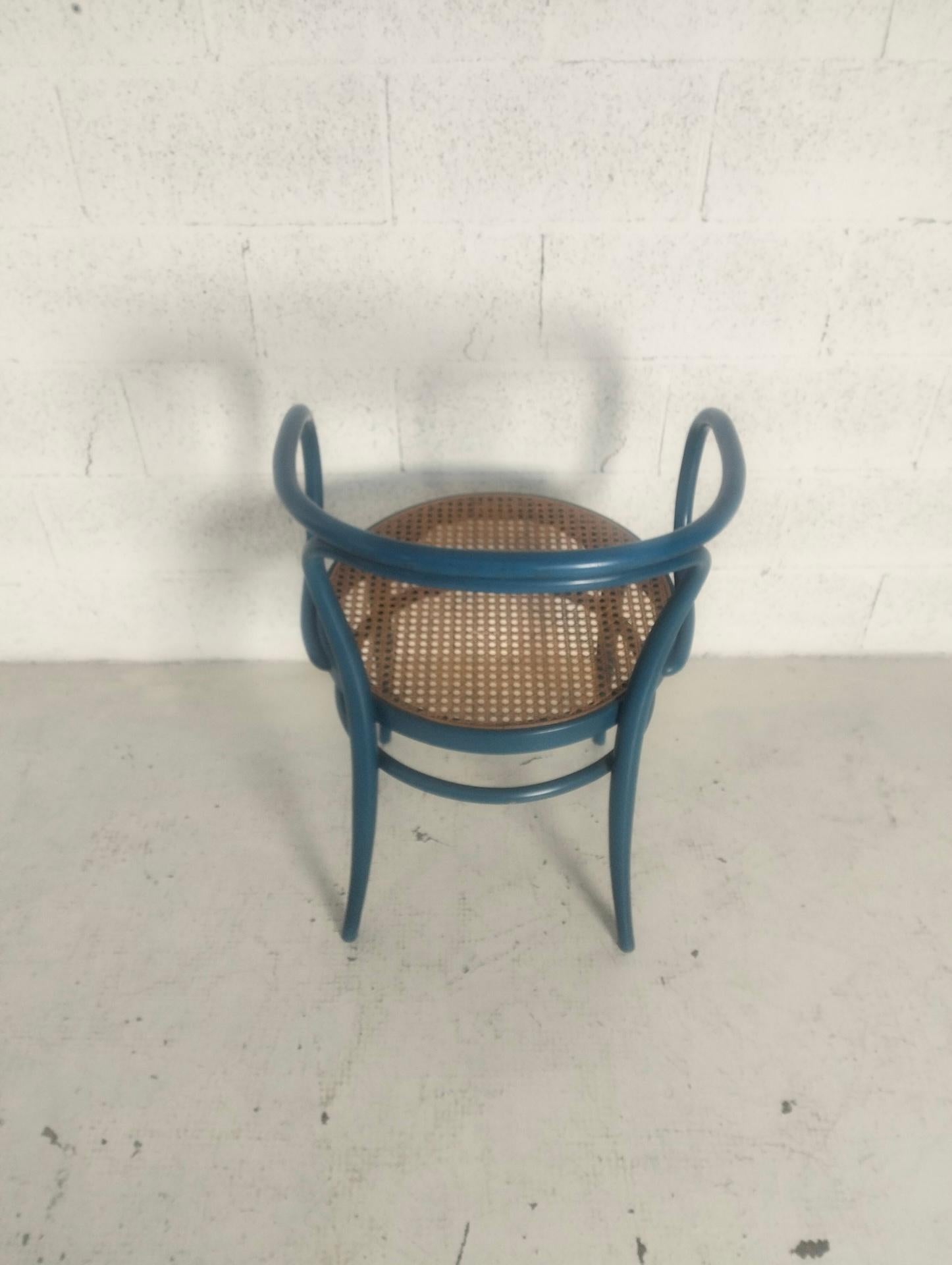 Straw Wooden and Vienna straw Original Thonet chair in blue color 60s
