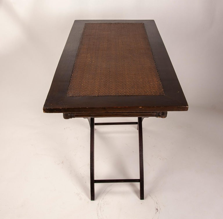 Wooden and Wicker Folding Table with Frontal Drawer For Sale at 1stDibs