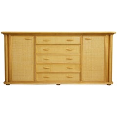 Wooden and Woven Rattan Sideboard