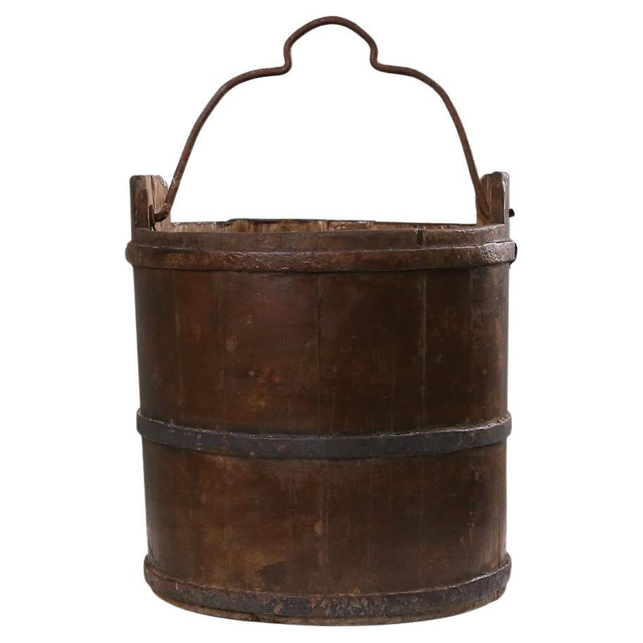 Wooden and wrought iron water, grain bucket 1860