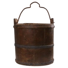 Antique Wooden and wrought iron water, grain bucket 1860