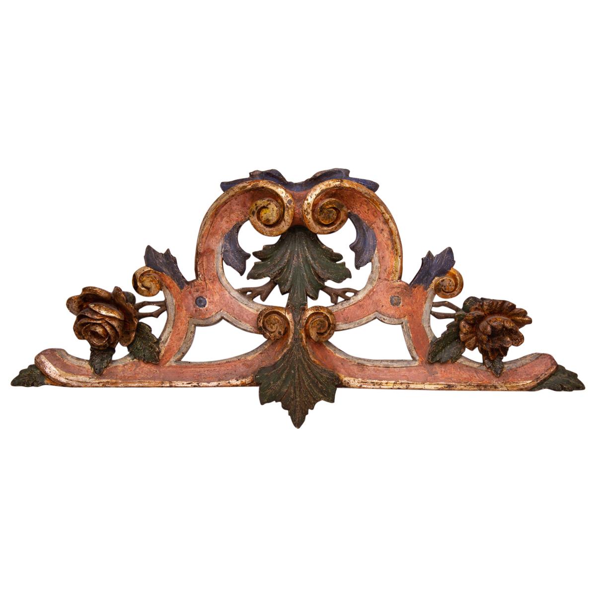 Wooden Antique Garland Overdoor or Headboard For Sale