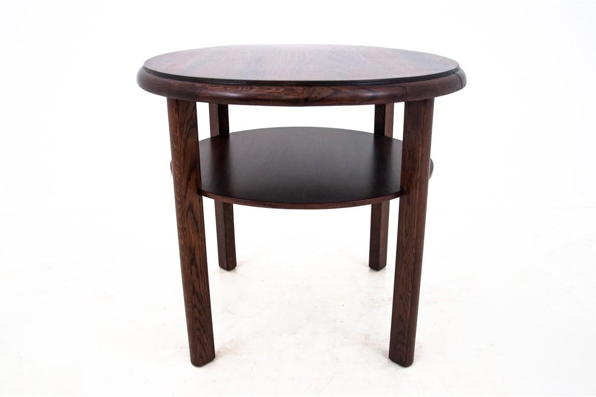 Mid-20th Century Wooden Antique Round Side Table 1930, After Renovation