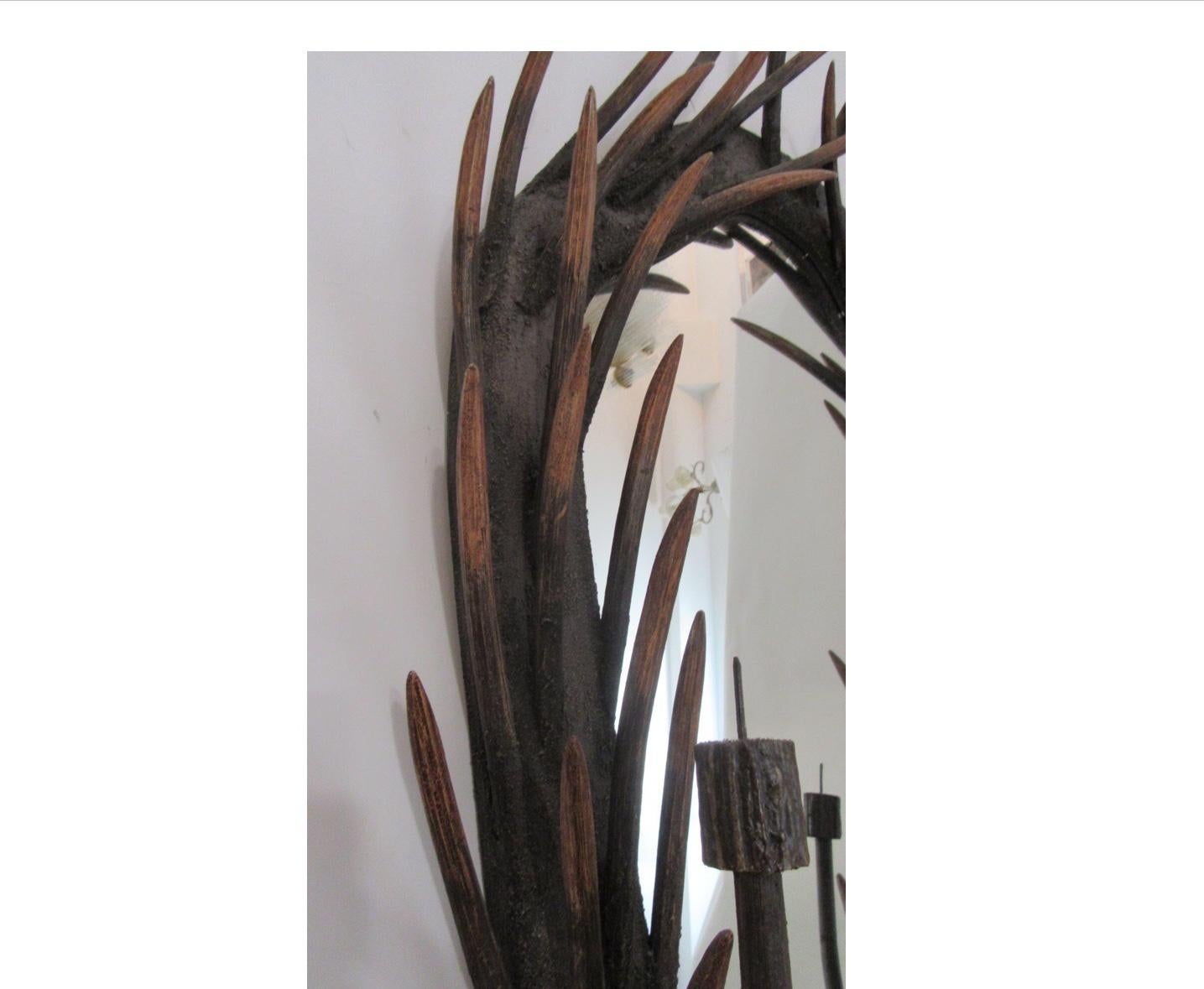 Wooden Antler Wall Mirror In Good Condition For Sale In Southampton, NY