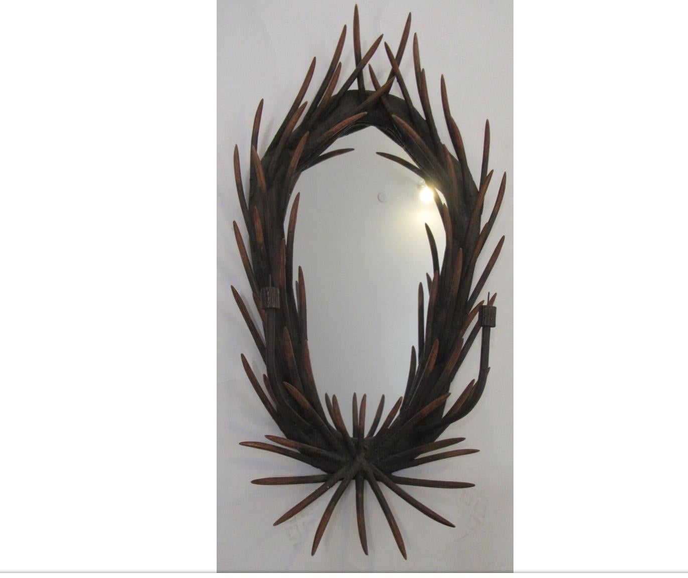 Wooden Antler Wall Mirror For Sale 3