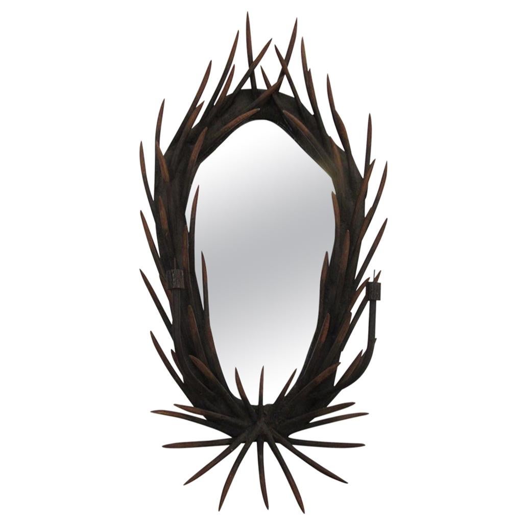 Wooden Antler Wall Mirror For Sale