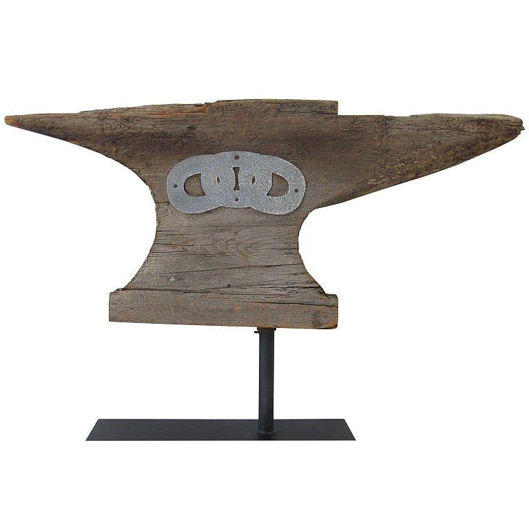 Wooden Anvil Weathervane From a Fraternal Lodge For Sale