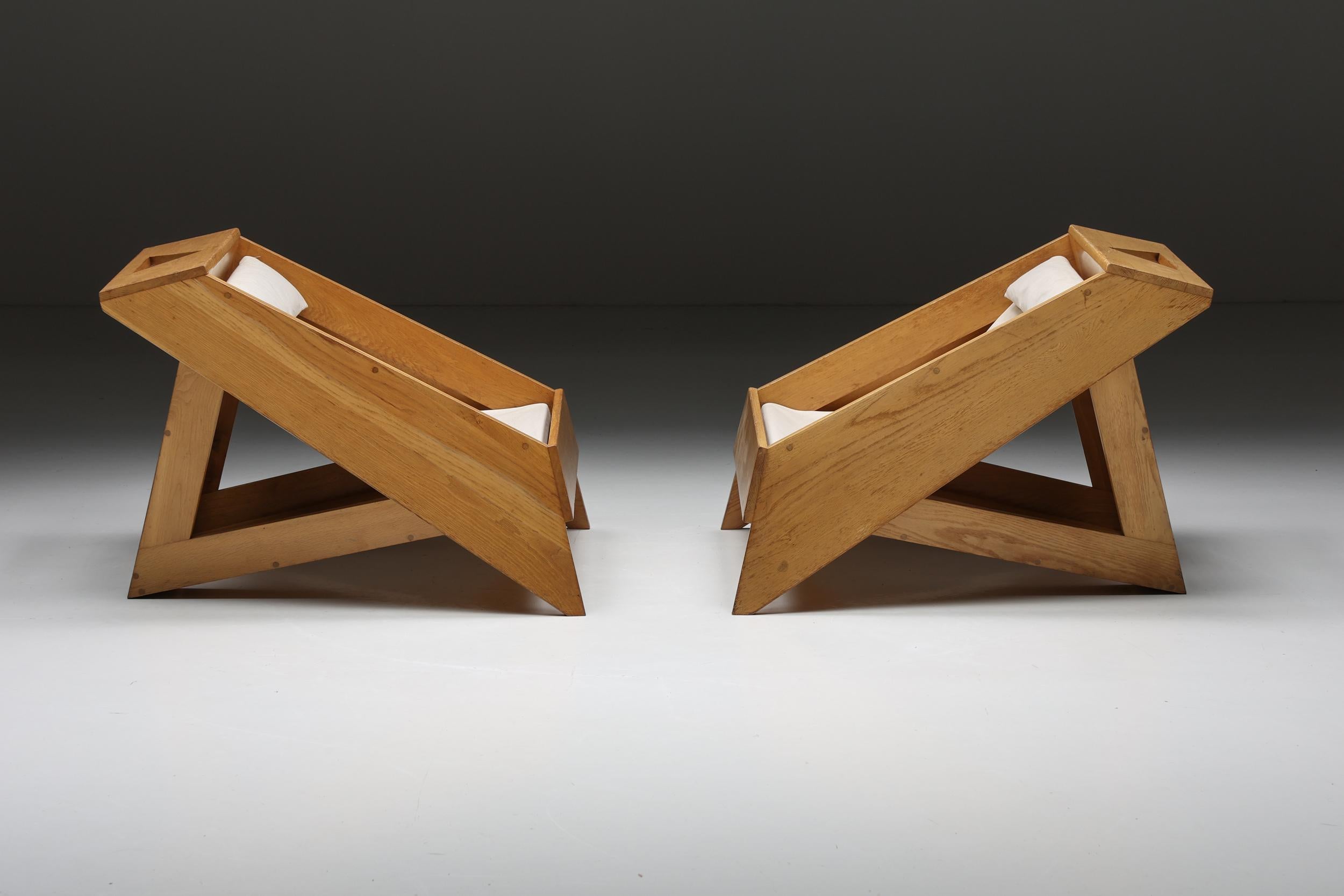 Architektonische Loungesessel aus Holz, Italien, 1960er Jahre im Zustand „Hervorragend“ im Angebot in Antwerp, BE