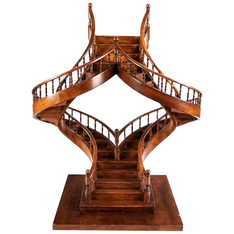 Wooden Architectural Model of a Double Spiral Staircase