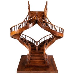 Vintage Wooden Architectural Model of a Double Spiral Staircase