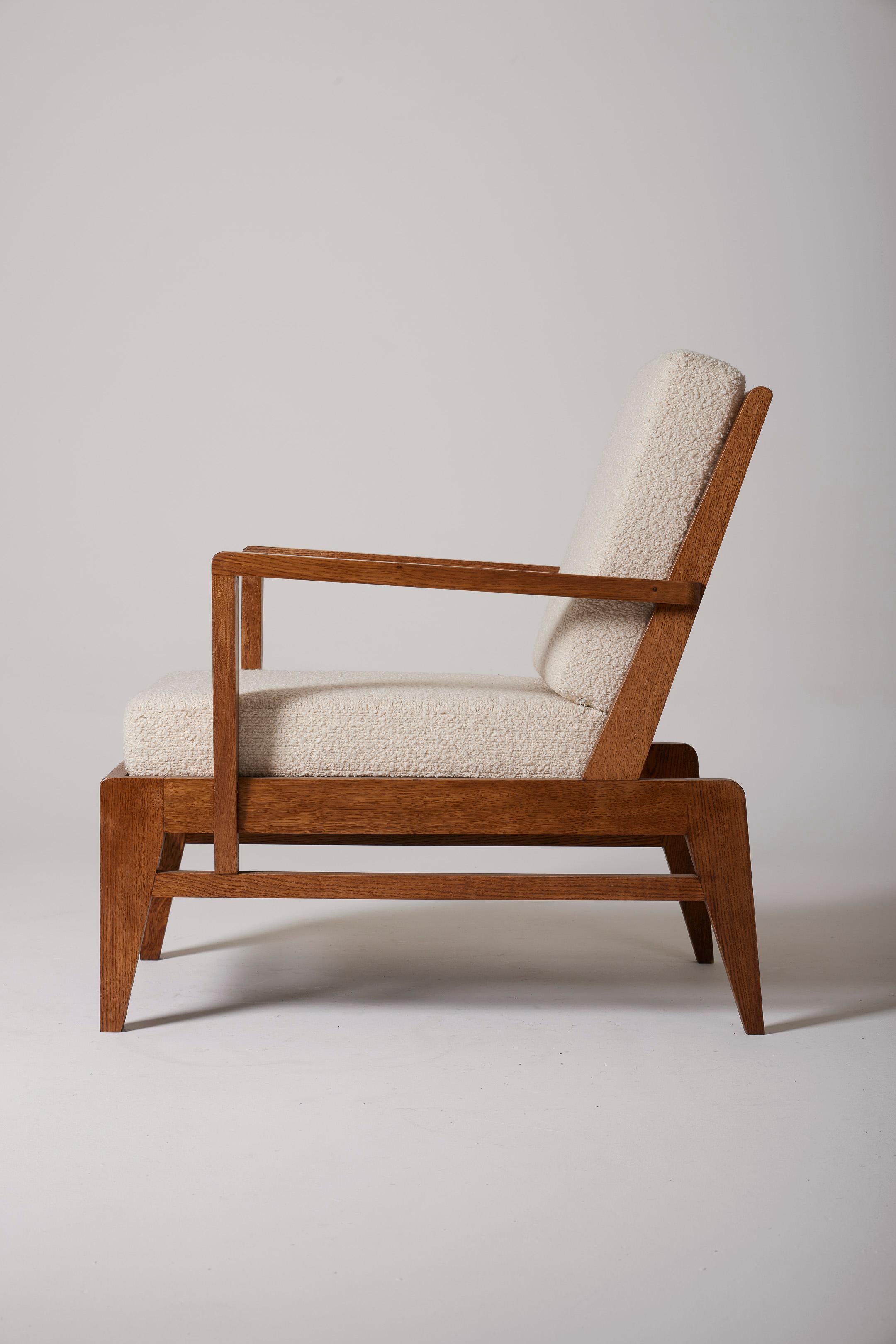 Textile Wooden armchair by René Gabriel For Sale