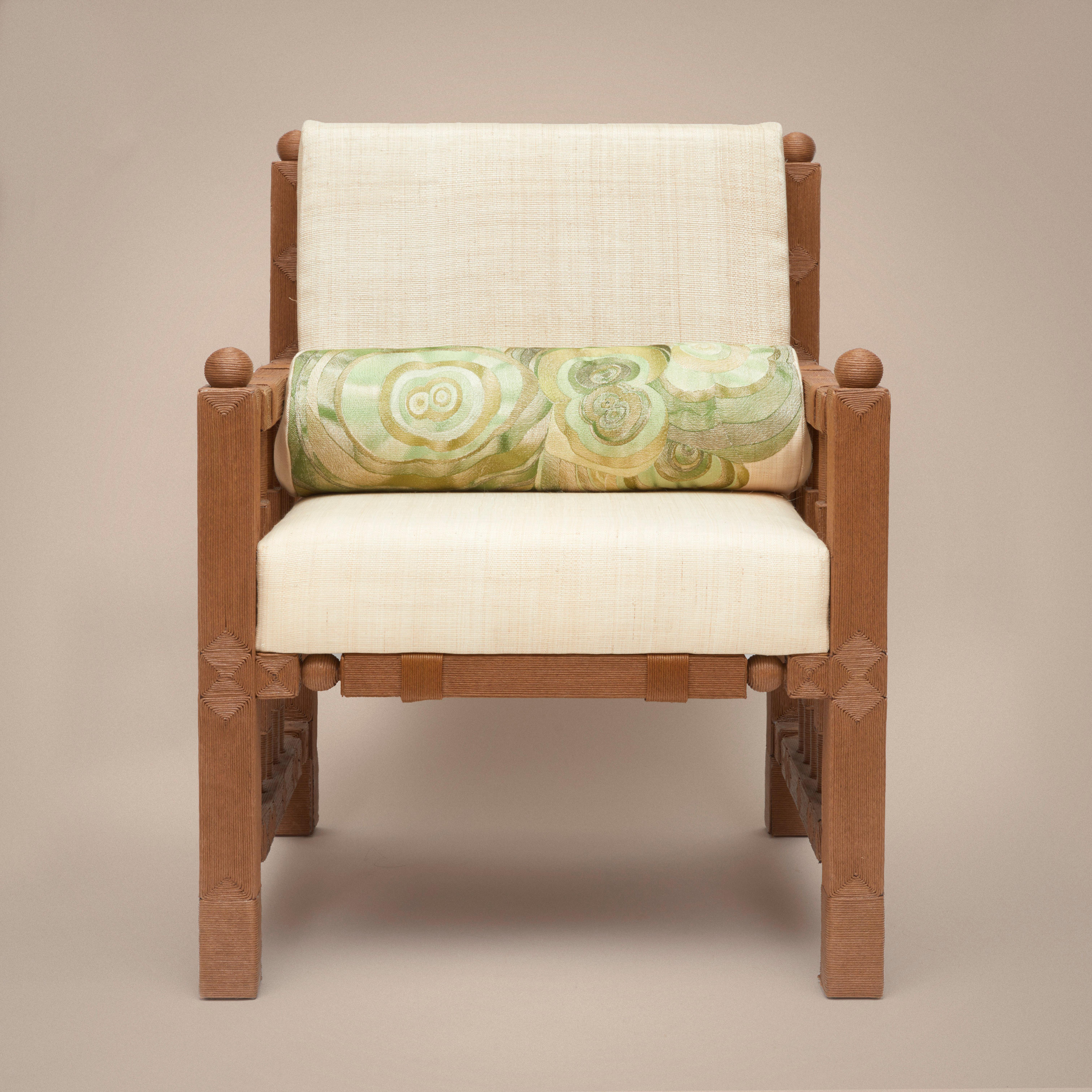 Fabric Wooden Armchair Covered with Ropes by Laura Gonzalez For Sale
