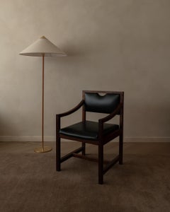 Wooden Armchair in Black Faux Leather, Mid Century Modern Chair, 1960s