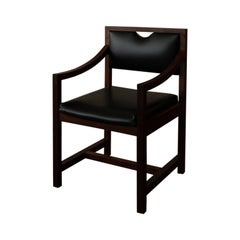 Wooden Armchair in Black Faux Leather, Mid Century Modern Chair, 1960s