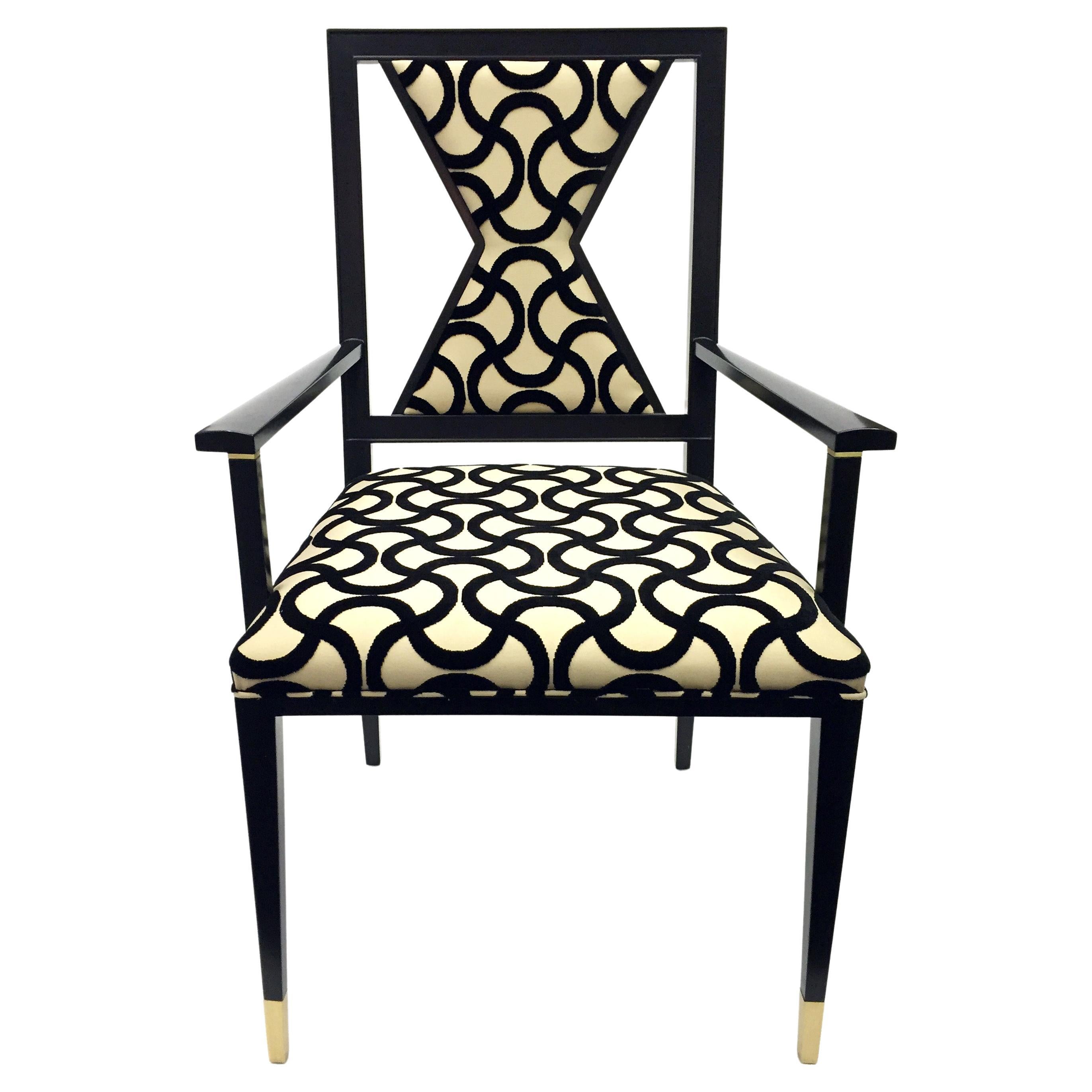 Wooden Armchair with Geometrical Backrest and Pattern Upholstery by Juan Montoya For Sale