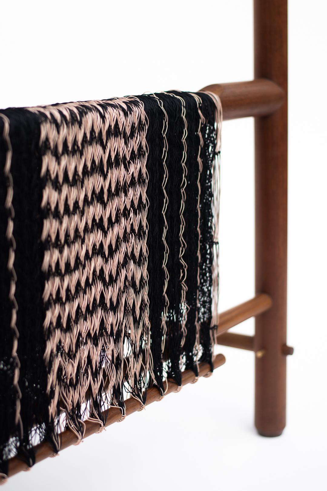 Handcrafted Lounge Chair in Tropical Wood with Black & Pale Pink Woven Detailing In New Condition For Sale In PARQUE INDUSTRIAL OTHON P BLANCO, Quintana Roo