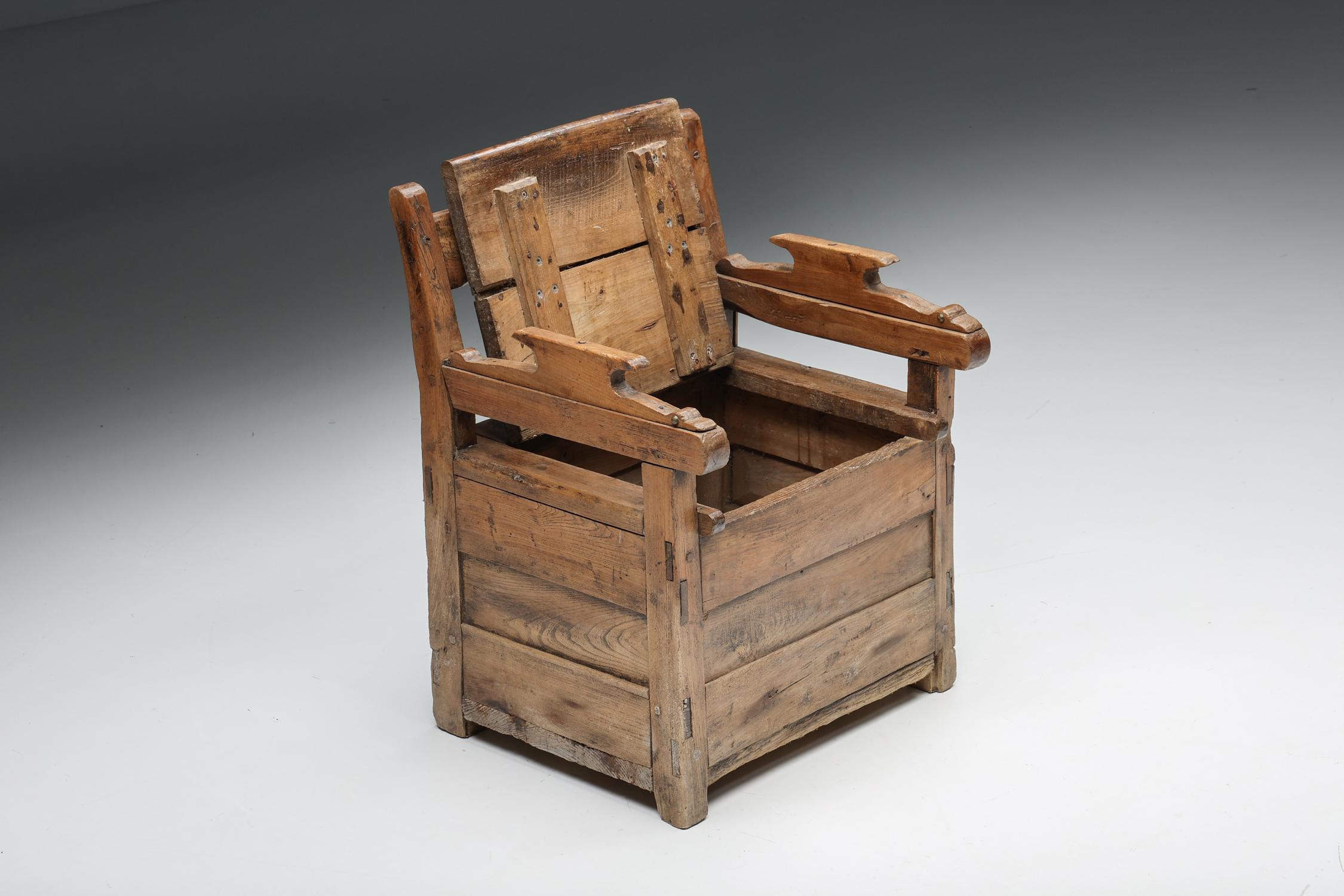 Late 19th Century Wooden Armchair With Storing Space, France, 1872 For Sale
