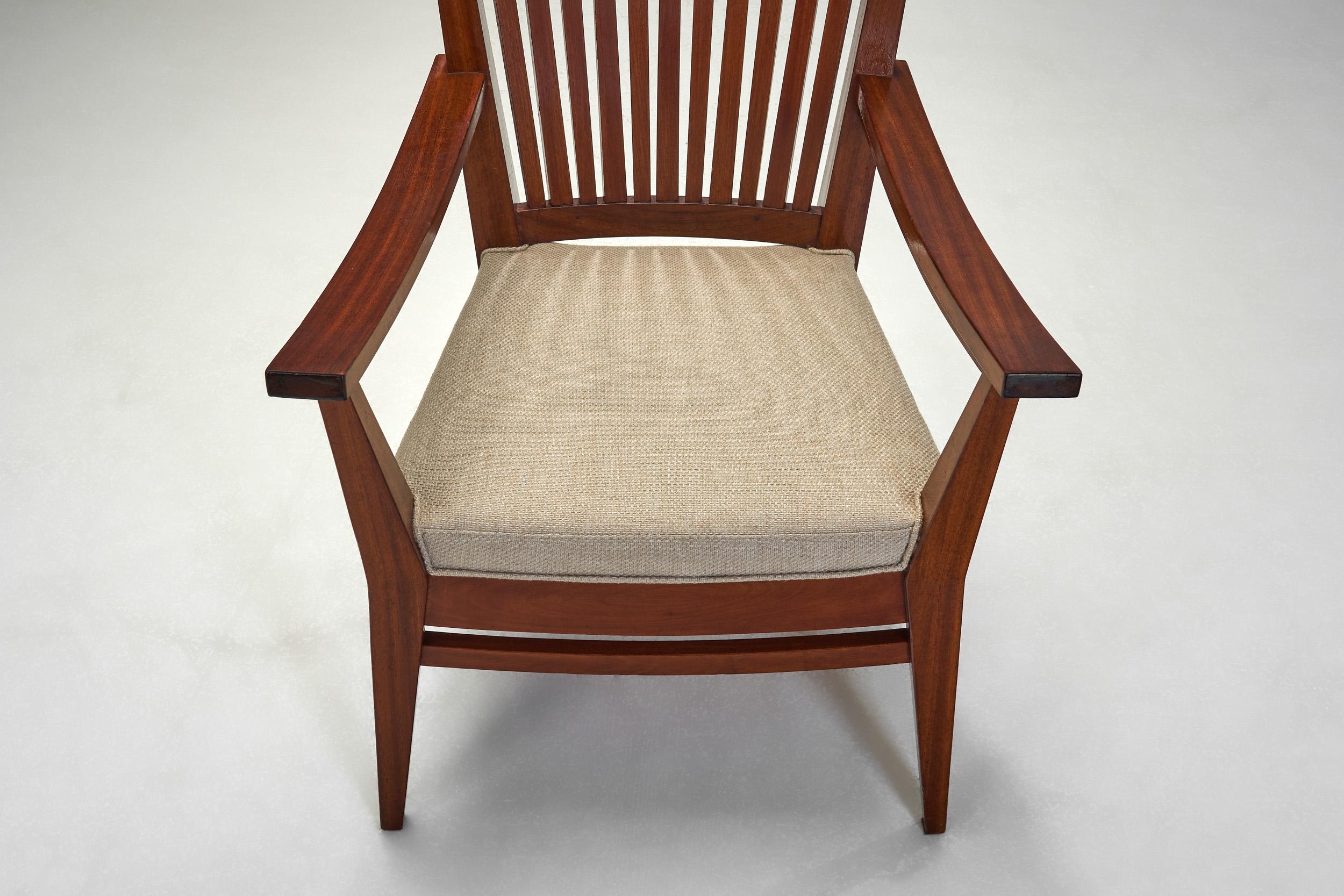 Wooden Armchair with Upholstered Seat by Bas van Pelt, The Netherlands 1940s For Sale 5