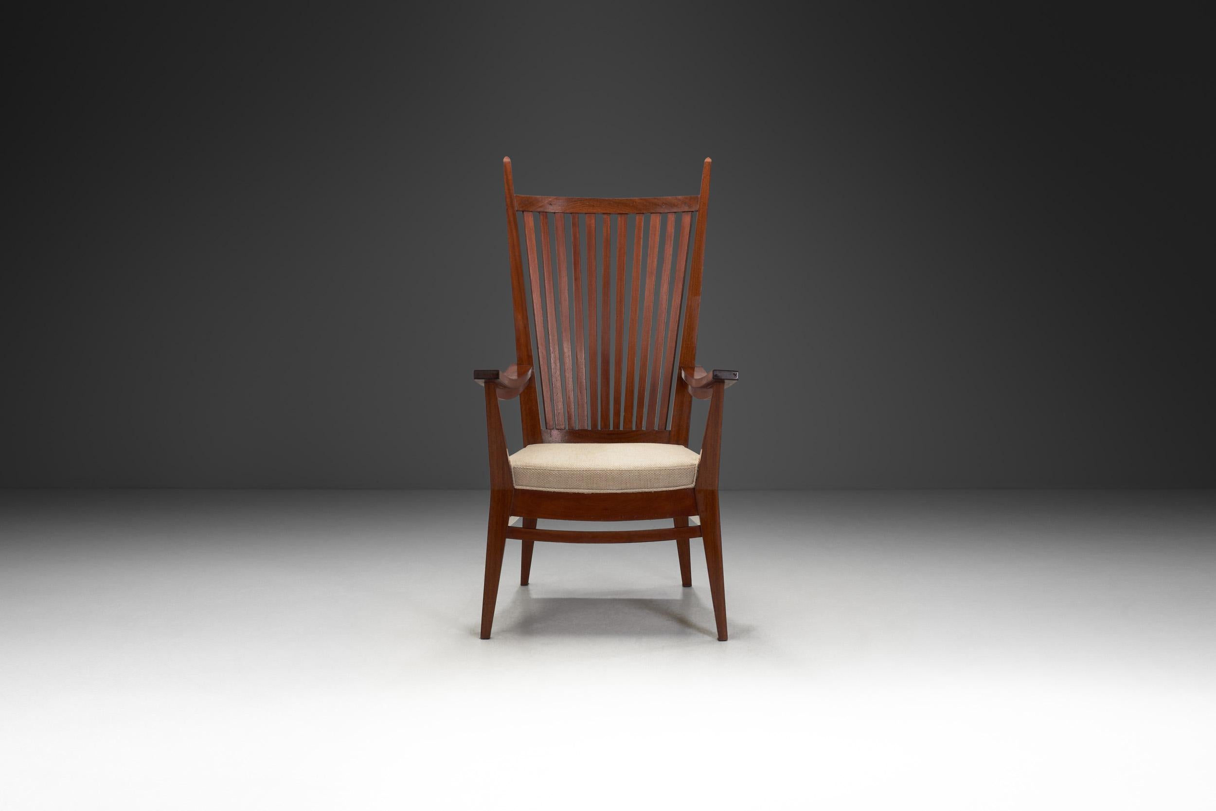 Mid-Century Modern Wooden Armchair with Upholstered Seat by Bas van Pelt, The Netherlands 1940s For Sale