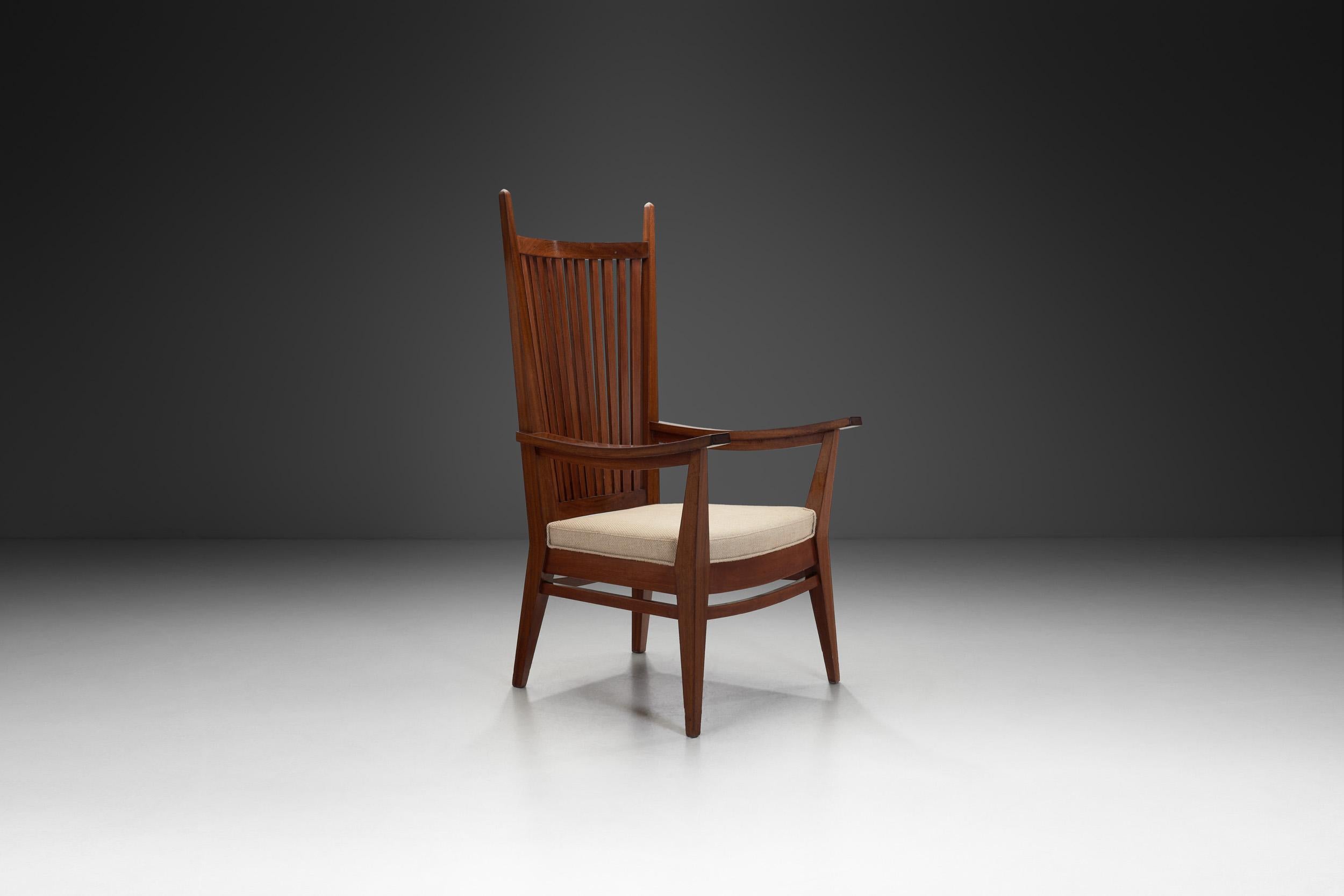 Wooden Armchair with Upholstered Seat by Bas van Pelt, The Netherlands 1940s In Good Condition For Sale In Utrecht, NL