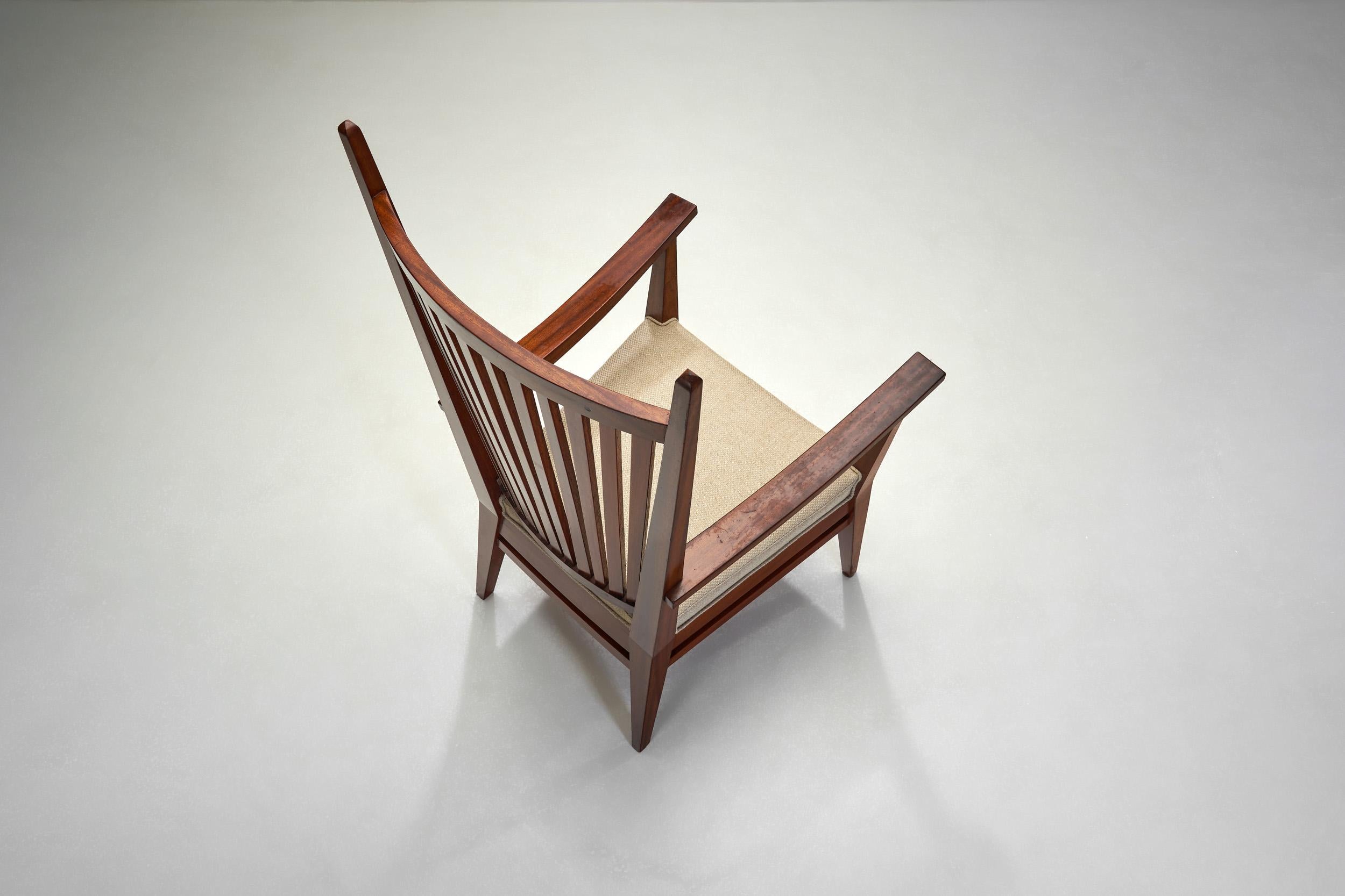 Mid-20th Century Wooden Armchair with Upholstered Seat by Bas van Pelt, The Netherlands 1940s For Sale