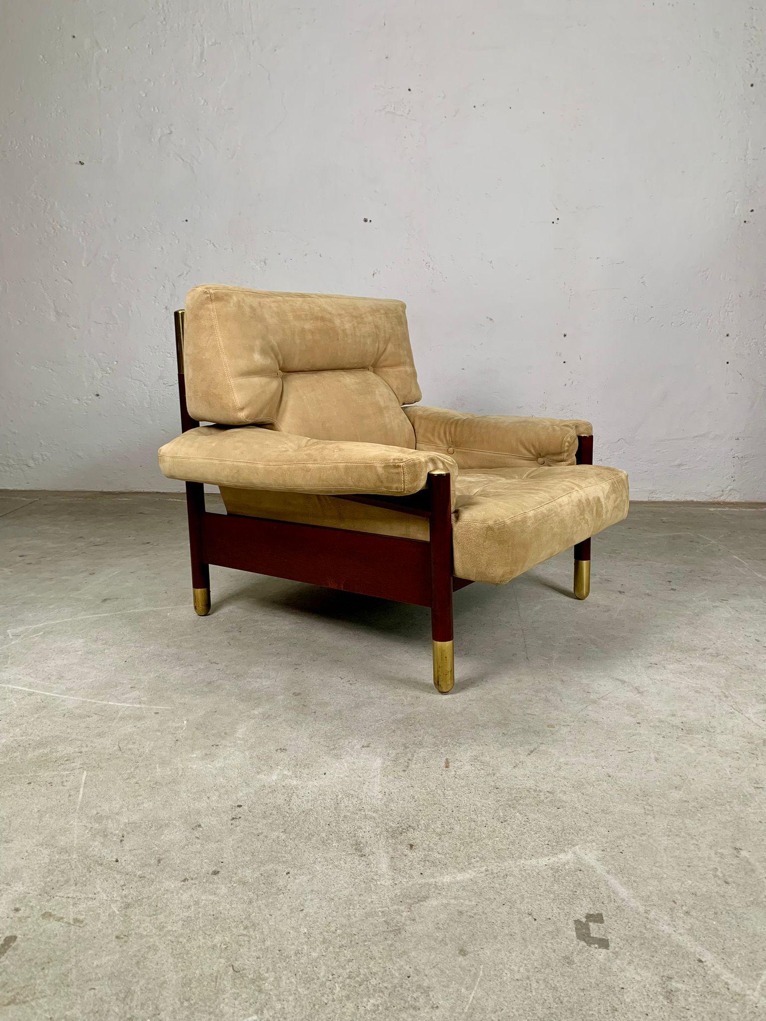 Wooden armchair with velvet upholstery by Carlo De Carli, Sormani, 1960s, Italy Moderno de mediados de siglo en venta