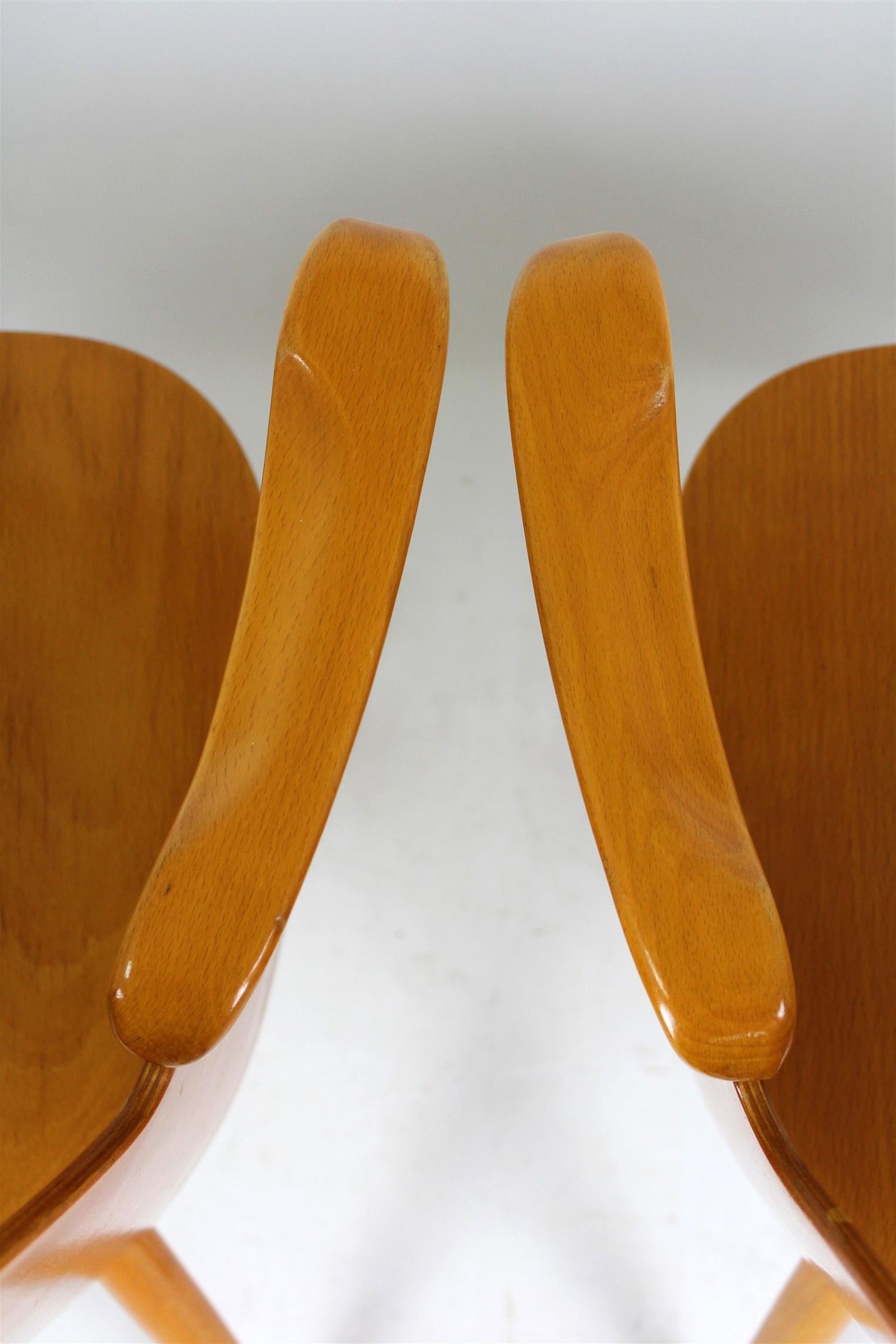 Beech Wooden Armchairs by Lubomír Hofmann for Ton, 1961, Set of 2