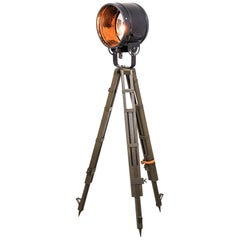 Wooden Army Tripod Black Vintage Industrial Spot Light Floor Lamp