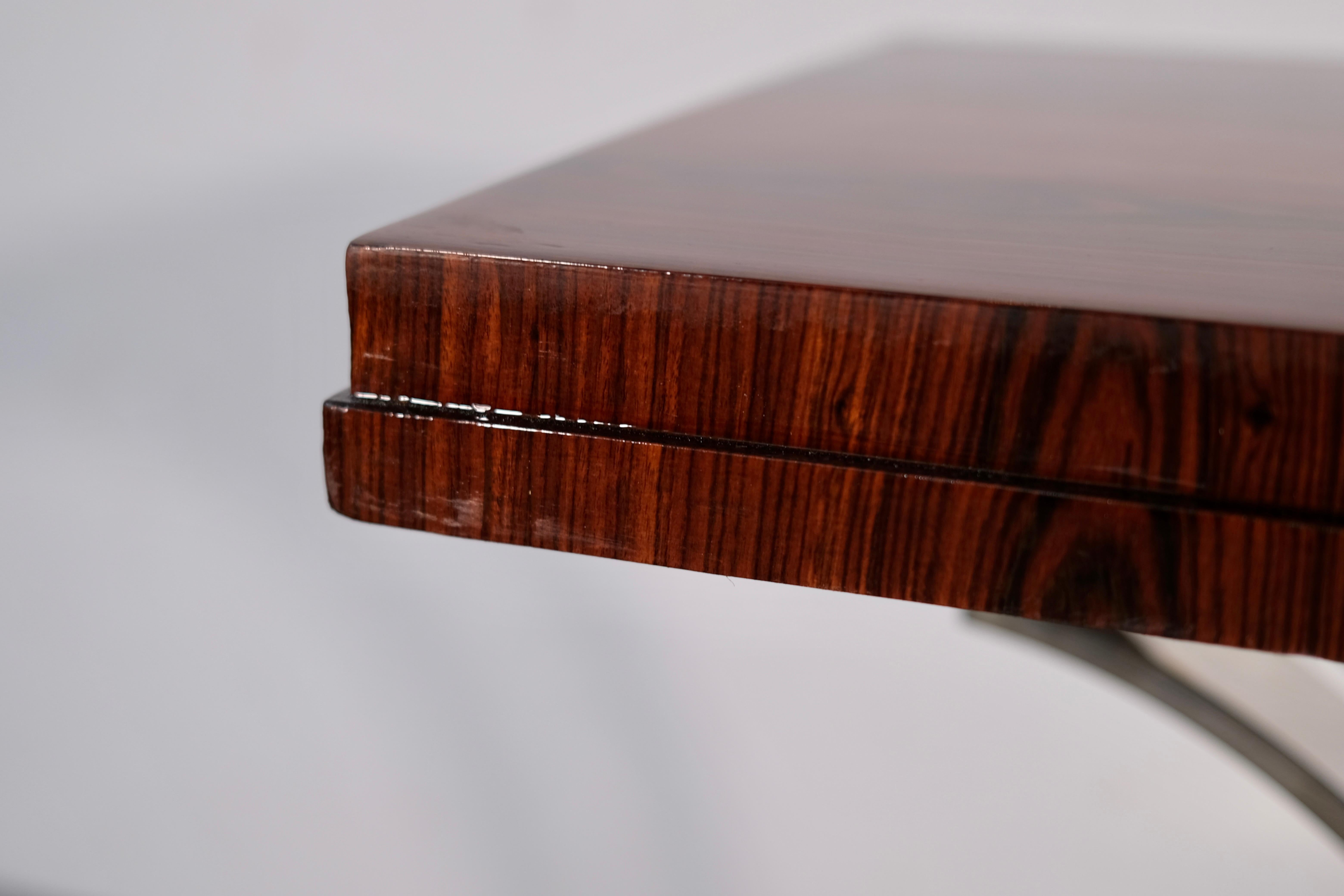 Mesa Consola Art Decó de Madera con Patas Cromadas y Acabado Shellac, Francia Años 30 en Bueno estado para la venta en Ulm, DE