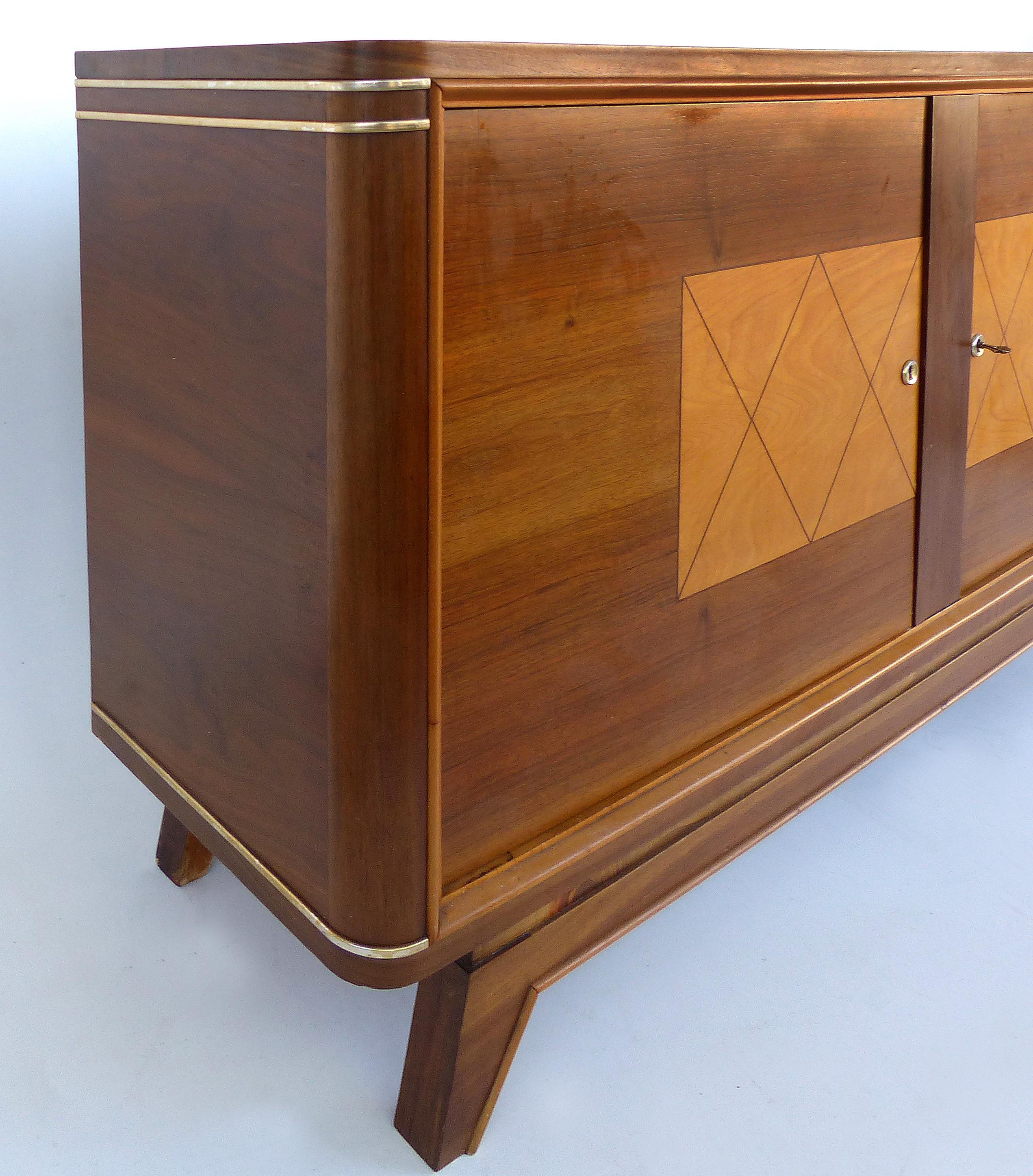 Wooden Art Deco Credenza with Two-Tone Pattern Doors 2