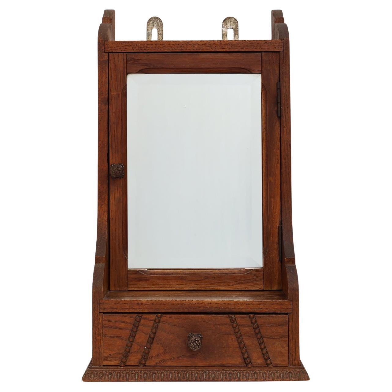 Cabina da barba Art Deco in legno con specchio smussato, Francia