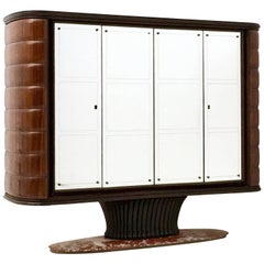 Wooden Bar Cabinet by Vittorio Dassi with a Red Travertine Base, Italy, 1950s