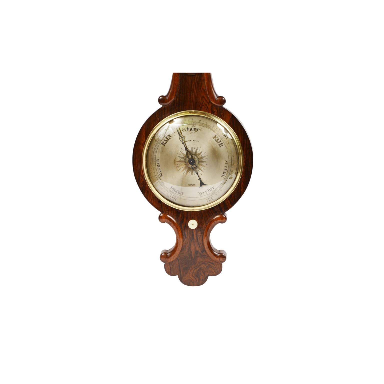 Holzbarometer, signiert Burlinson Ripon, antikes Instrument, Wetter, 19. Jahrhundert  (Britisch) im Angebot