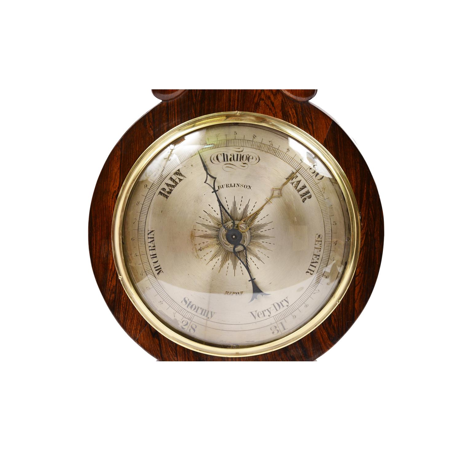 British 19th Century Wooden Barometer Signed Burlinson Ripon Antique Instrument Weather  For Sale