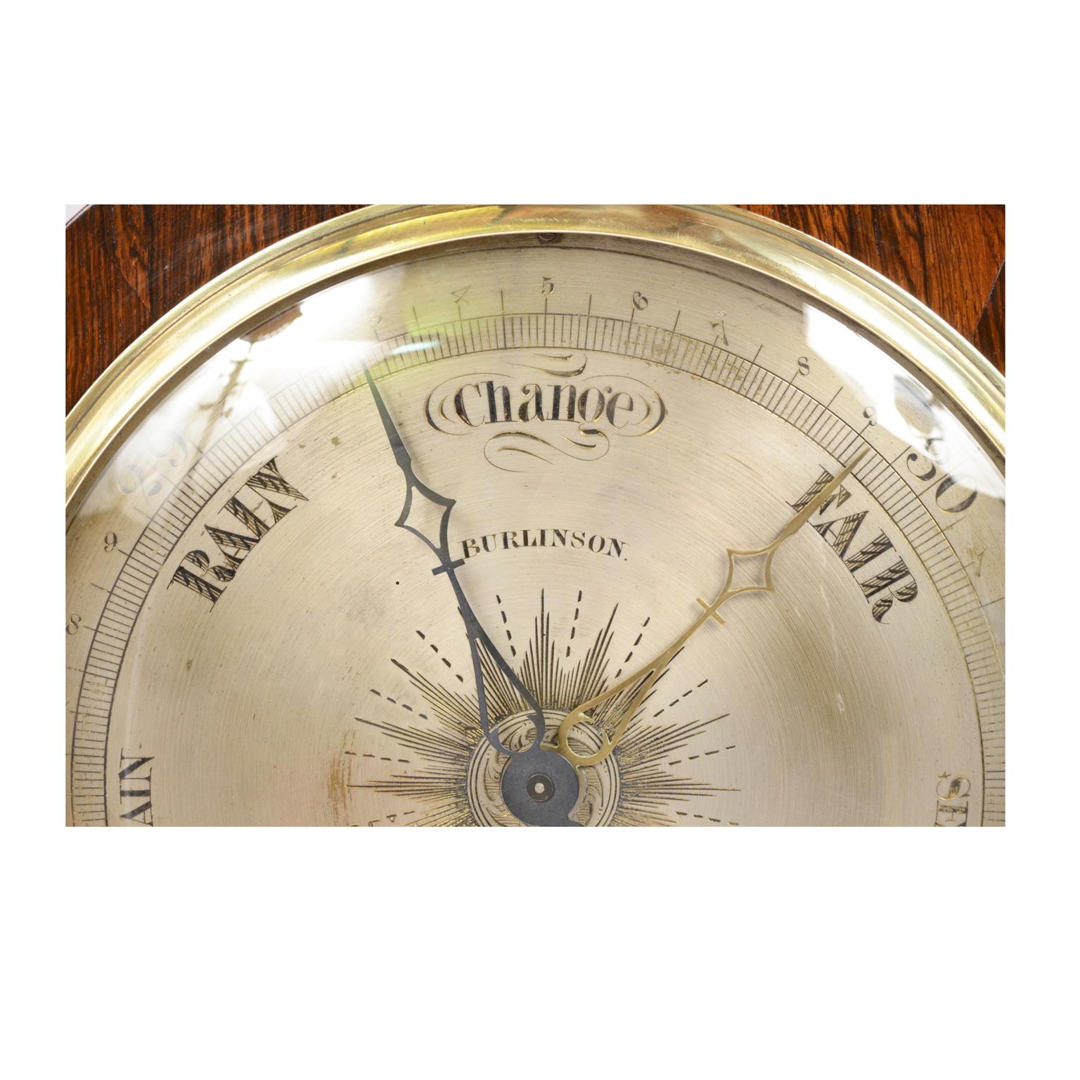 Holzbarometer, signiert Burlinson Ripon, antikes Instrument, Wetter, 19. Jahrhundert  im Angebot 3