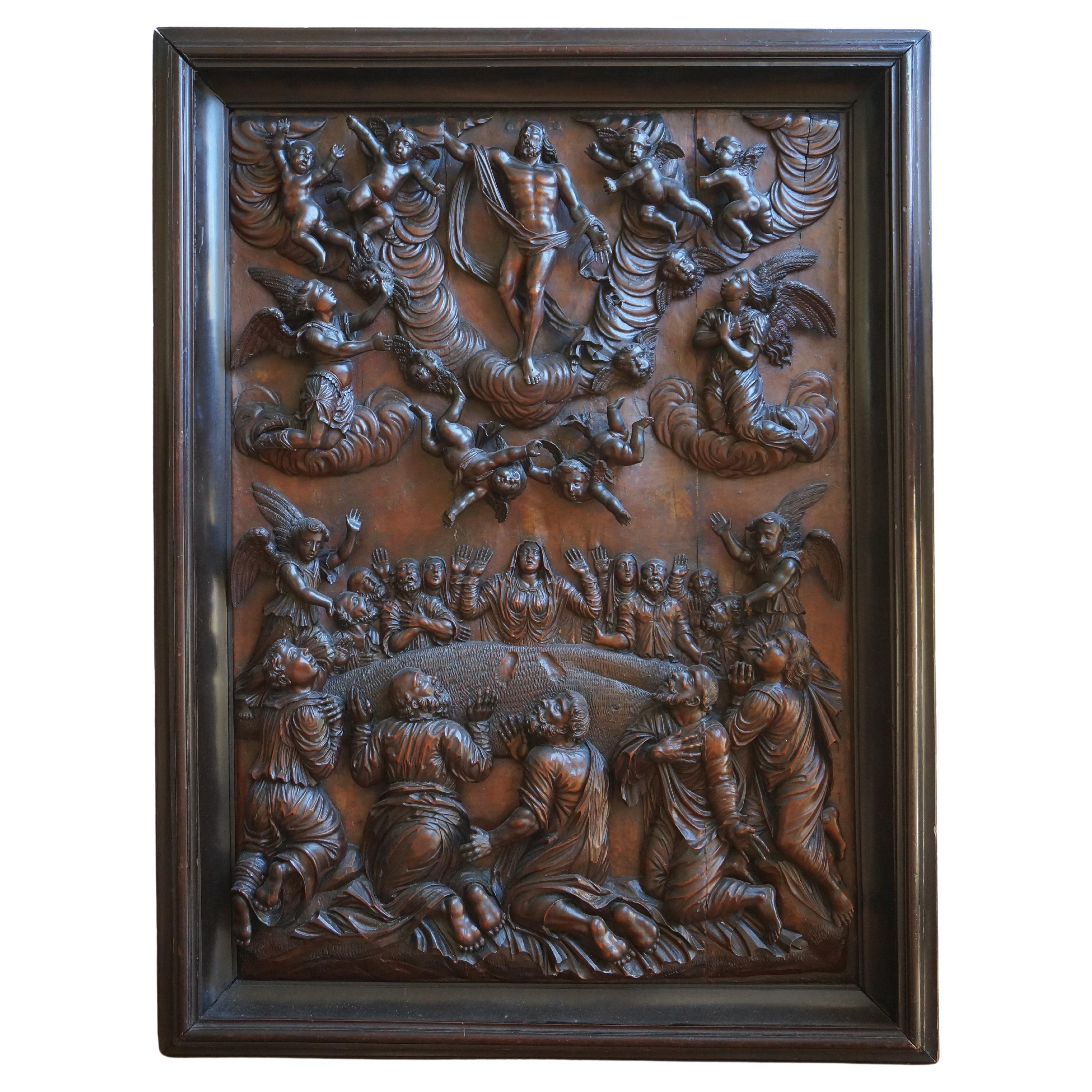 Wooden bas-relief depicting the Ascension of Christ, Circle of Cesar Bagar For Sale