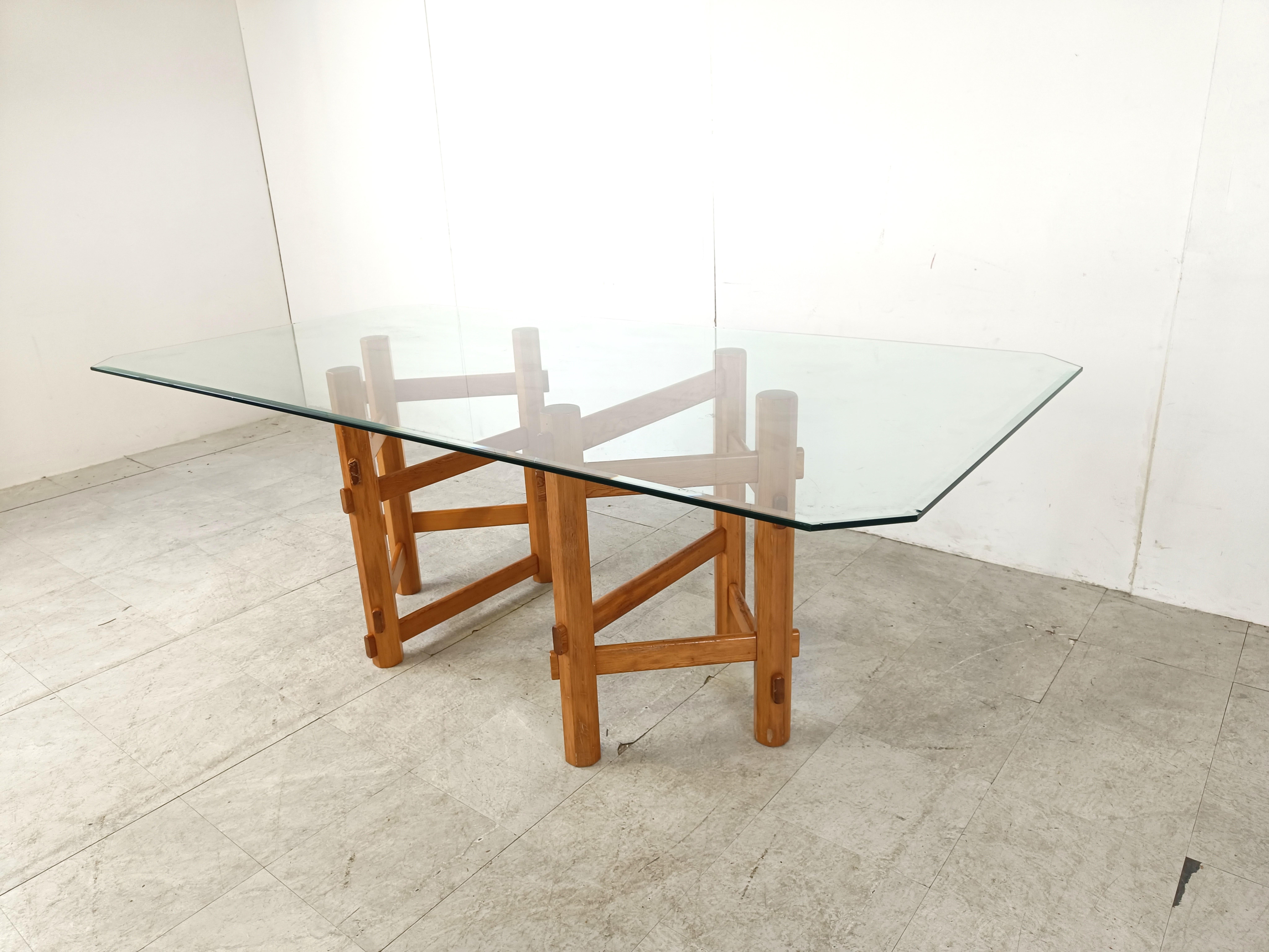 Mid-Century Modern Wooden base dining table, 1980s