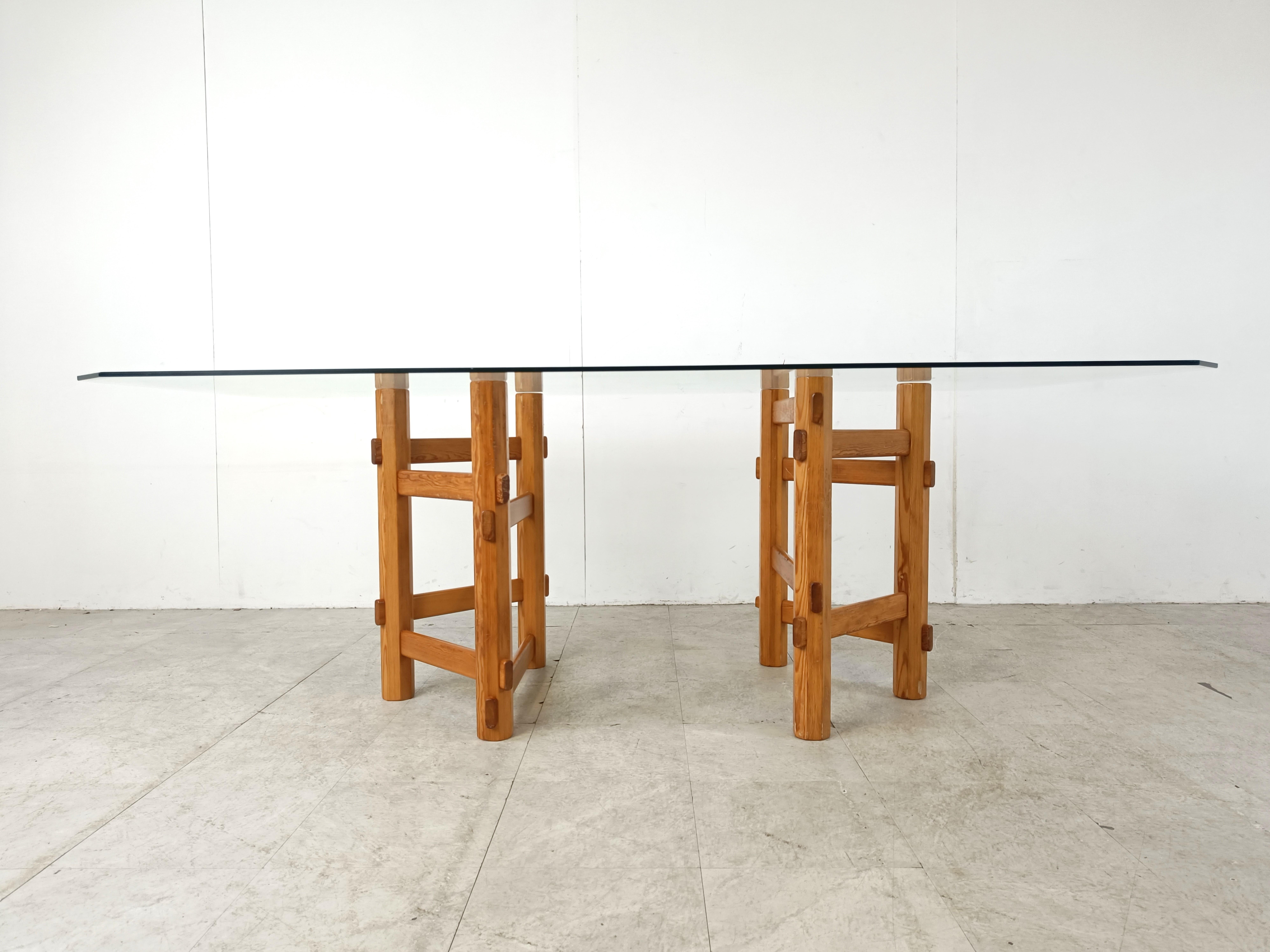 Wooden base dining table, 1980s 2