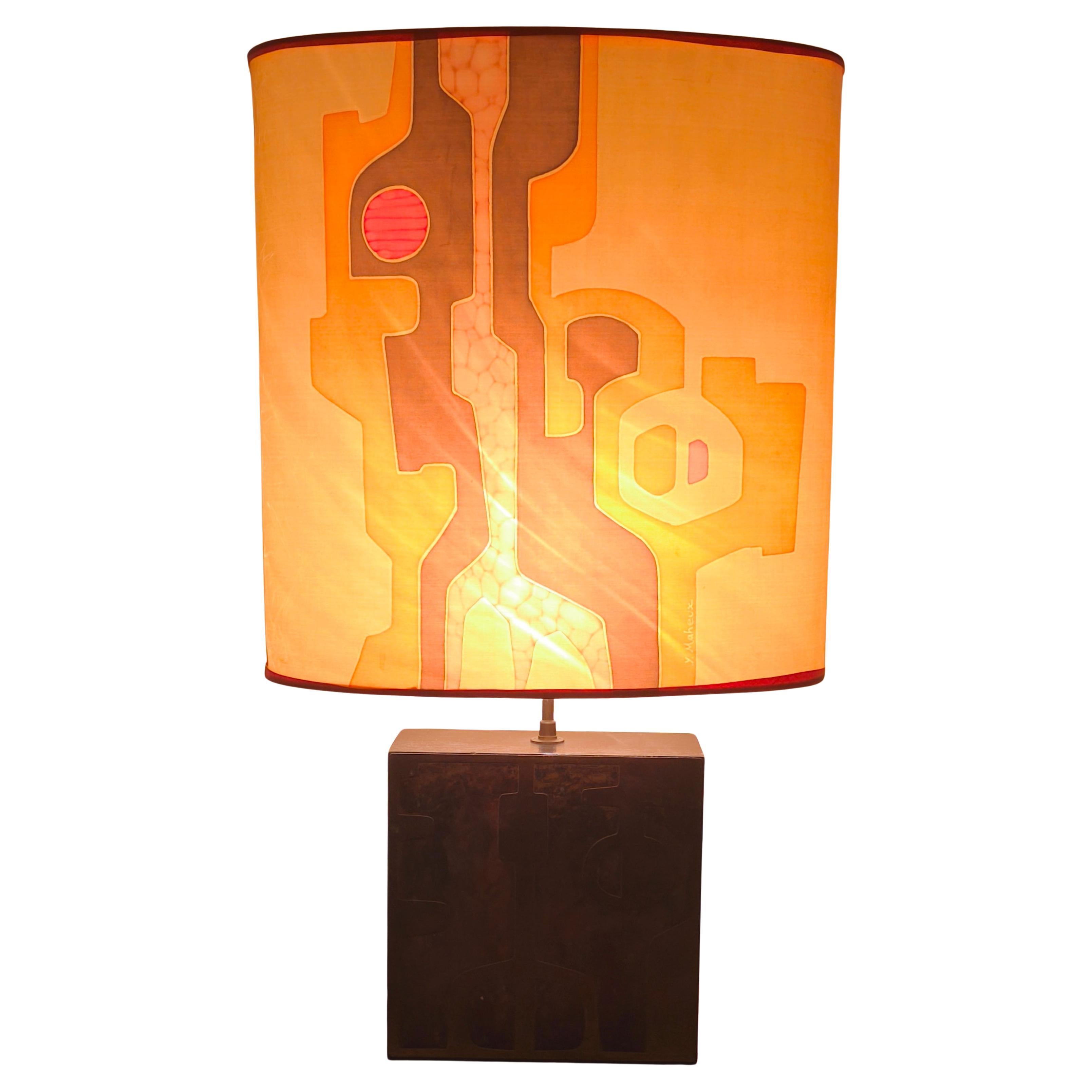 Wooden base lamp from the 1970s, J Blazy and Yves Maheux, France For Sale