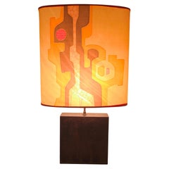 Wooden base lamp from the 1970s, J Blazy and Yves Maheux, France