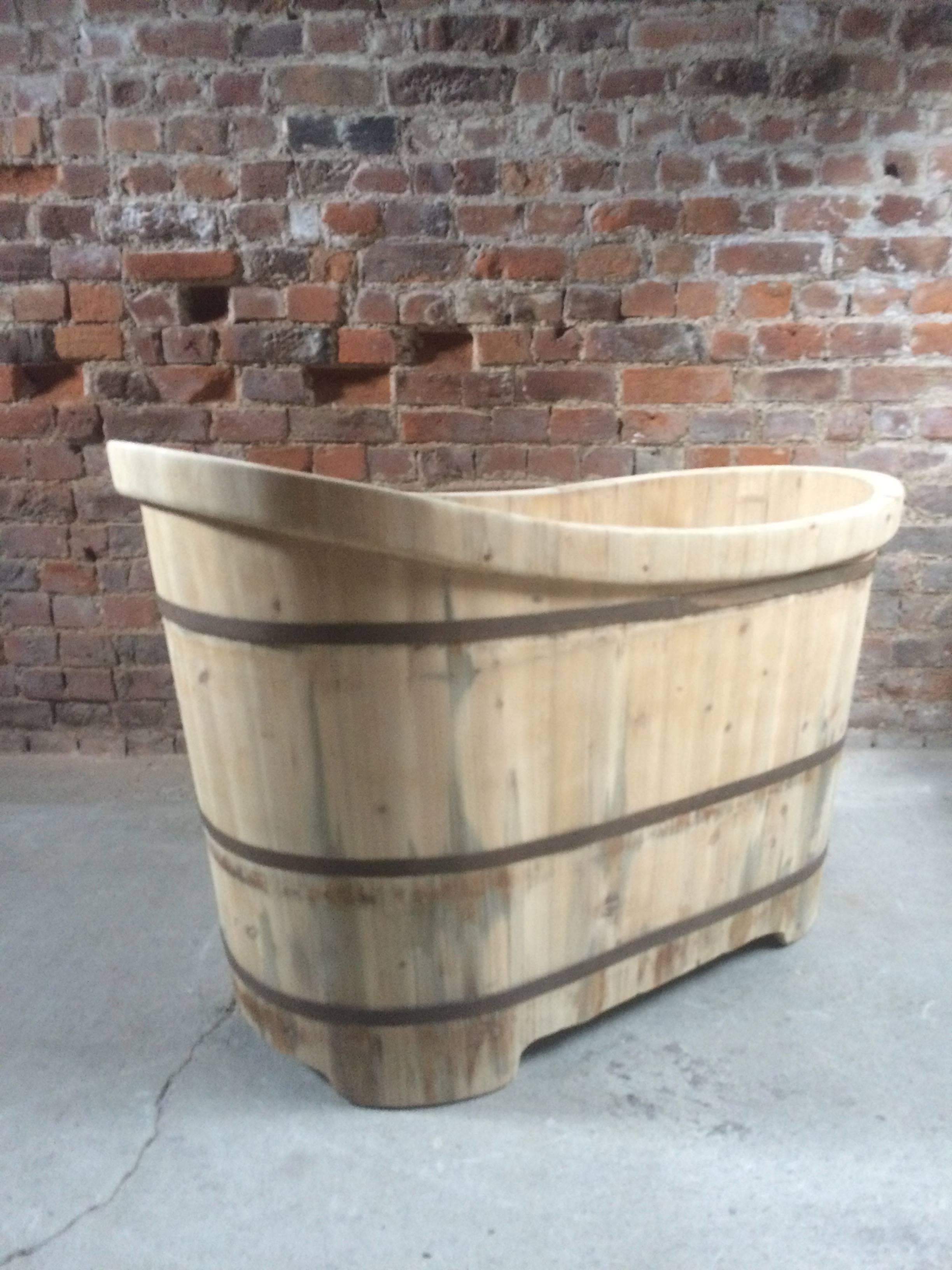 Wooden Bath Tub Freestanding Slipper Bath Cedar Wood Rustic 2