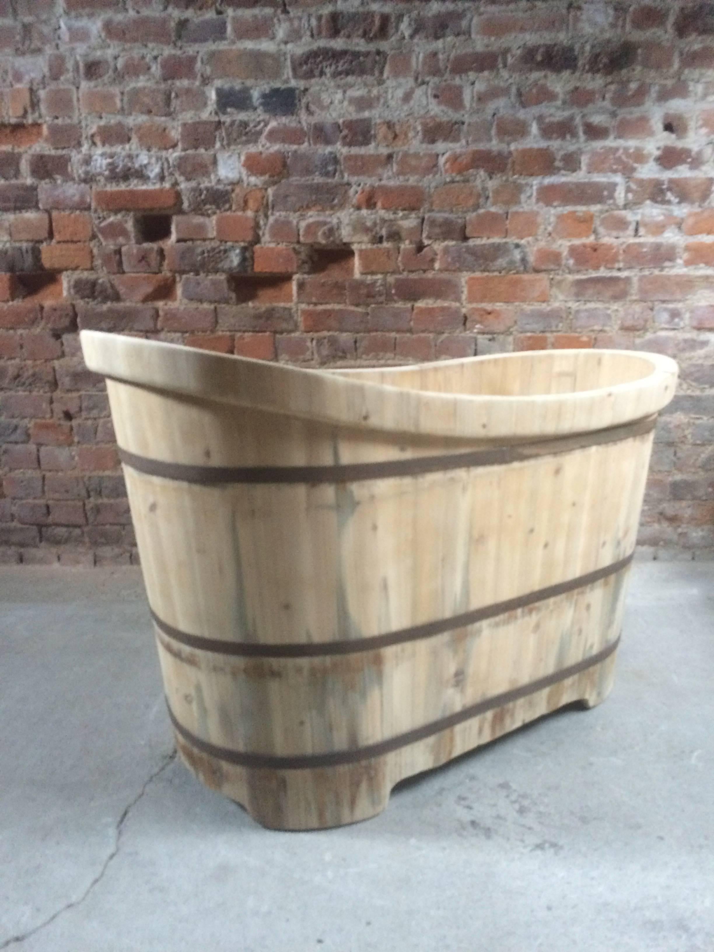 Bain en bois Baignoire autoportante Bain pantoufle Bois de cèdre Rustique 4