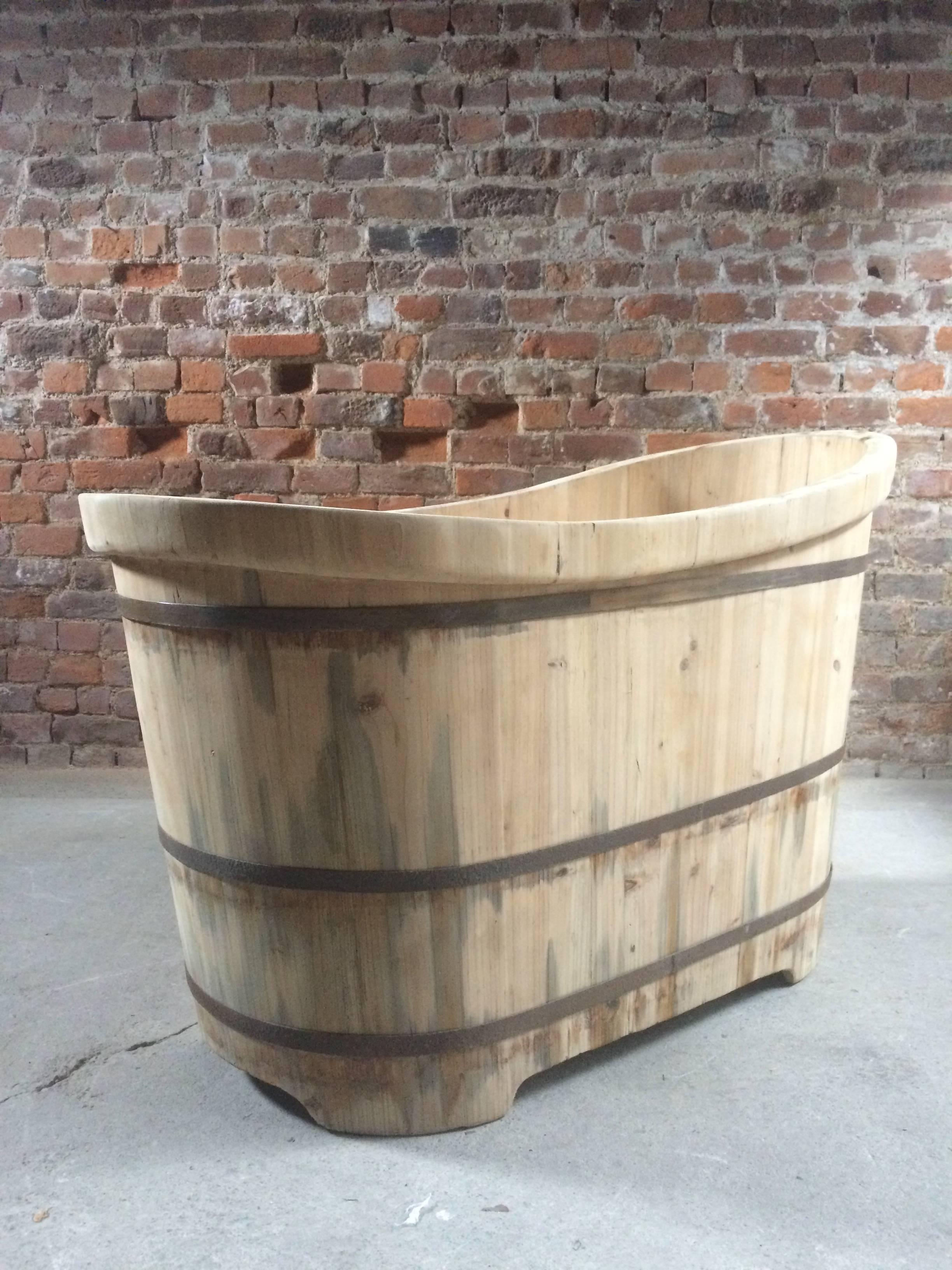 Wooden Bath Tub Freestanding Slipper Bath Cedar Wood Rustic 3