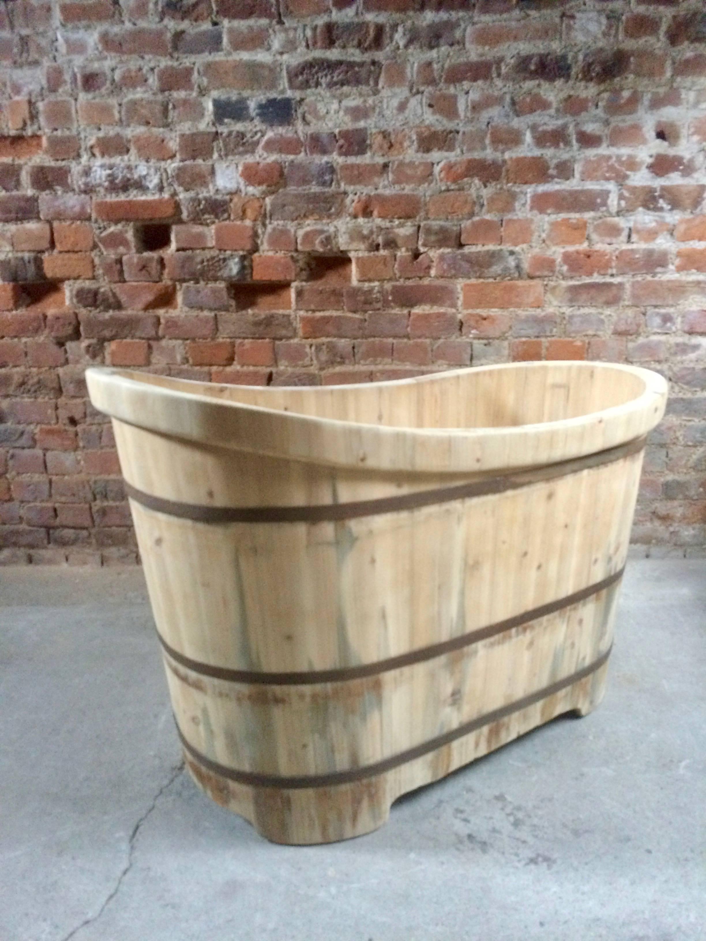 Wooden Bath Tub Freestanding Slipper Bath Cedar Wood Rustic 4