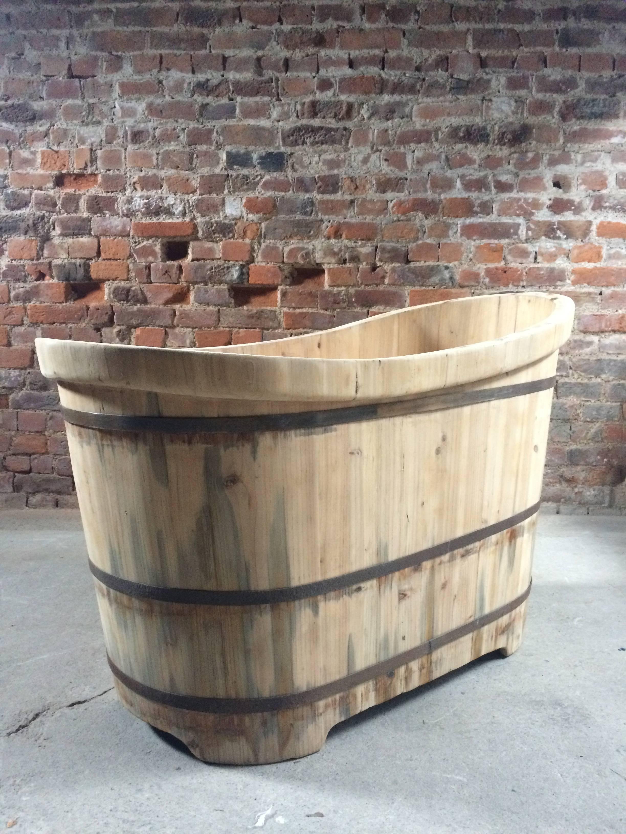 Bain en bois Baignoire autoportante Bain pantoufle Bois de cèdre Rustique 2